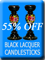 Sapfir Handpainted Black Lacquer Candlesticks