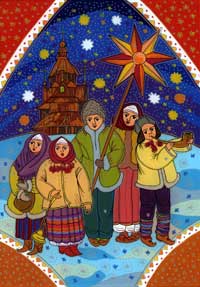 Christmas Carolers at
                Wooden Church Koliadky