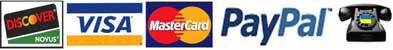 We Accept PayPal, major credit cards and phone-in orders during business hours Payment Options