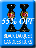 Sapfir Handpainted Black Lacquer Candlesticks